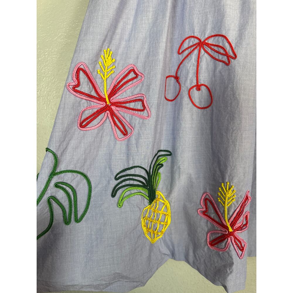 J Crew Embroidered Tropical Midi Skirt European Summer Sz 2 Flowy 100% Cotton - Picture 3 of 11